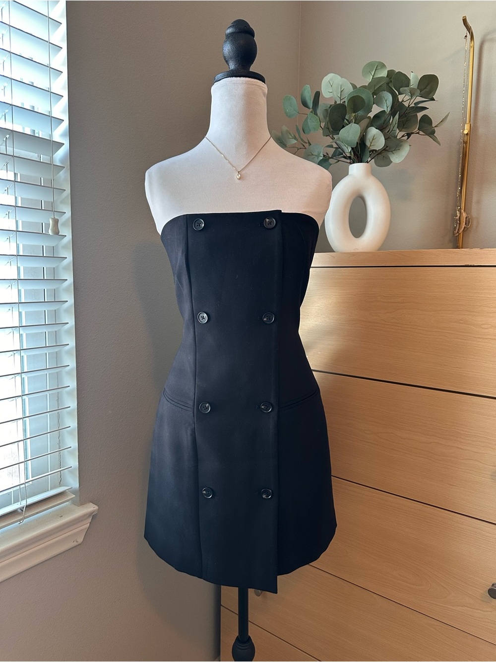 French Connection Black Strapless Double-Breasted Mini Dress